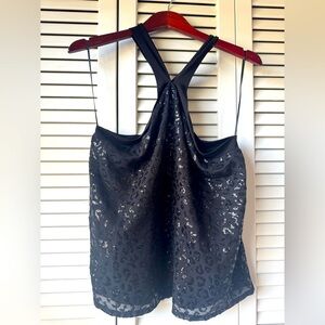 Black sequin cross neck tank